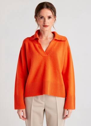 Pull stretch manches longues orange FIVE femme