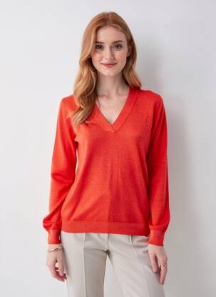 Pull coupe cintrée manches longues orange MAJESTIC FILATURES femme