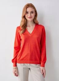 Pull coupe cintrée manches longues orange MAJESTIC FILATURES femme