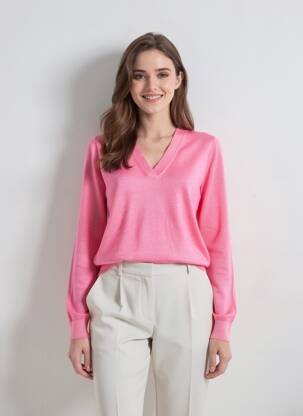 Pull coupe cintrée manches longues rose MAJESTIC FILATURES femme
