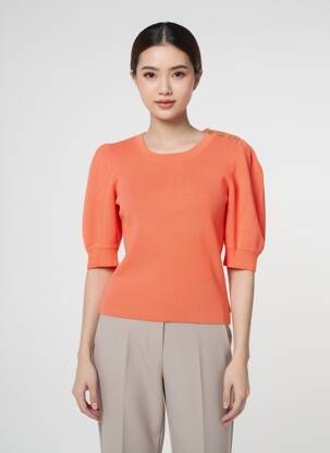 Pull stretch manches courtes orange FABIENNE CHAPOT femme