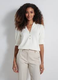 Pull col v manches courtes beige YAYA femme