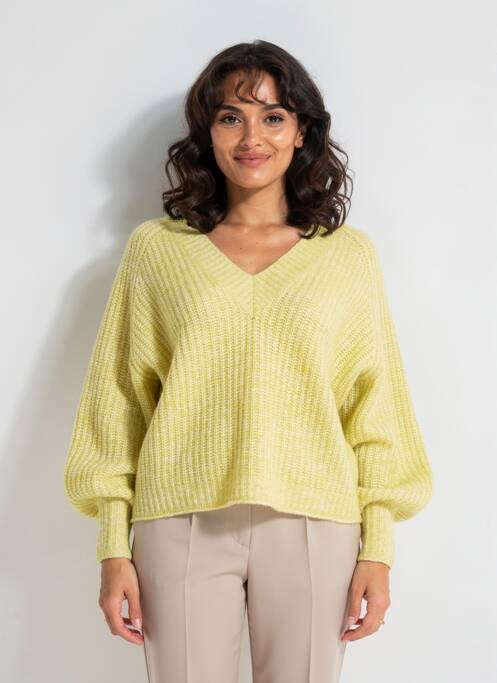 Pull tissage chiné manches longues vert ESTHEME femme