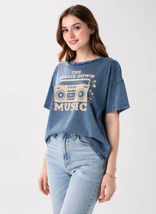T-shirt coupe droite manches courtes bleu FIVE femme