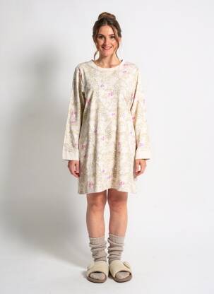 Chemise de nuit imprimé fleurs beige ROSE POMME femme