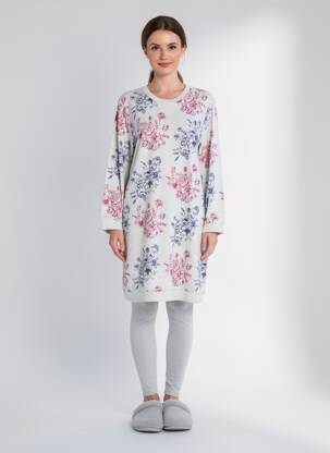 Chemise de nuit imprimé fleurs gris ROSE POMME femme