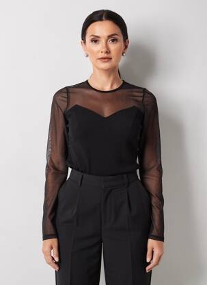 Pull coupe cintrée manches longues noir MORETTA femme