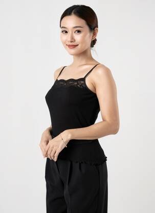 Top stretch fines bretelles noir MORETTA femme