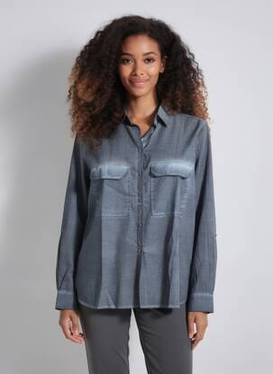 Chemisier coupe droite manches longues bleu EVA KAYAN femme