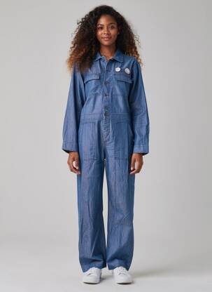 Combi-pantalon fermeture boutonnée sur le devant manches longues bleu HAPPY femme