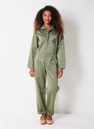 Combi-pantalon fermeture boutonnée sur le devant manches longues vert FIVE femme