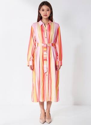 Robe longue manches longues manches longues rose FIVE femme