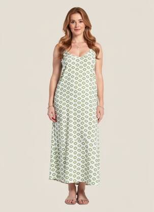 Robe longue imprimé fantaisie fines bretelles vert MAJESTIC FILATURES femme
