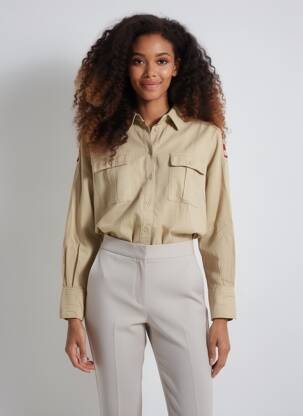 Chemisier coupe cintrée manches longues beige FIVE femme
