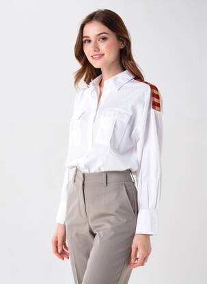 Chemisier coupe cintrée manches longues blanc FIVE femme