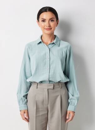 Chemisier tissage crêpe manches longues bleu ZILCH femme