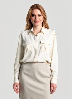 Chemisier tissage crêpe manches longues beige YAYA femme