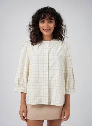 Chemisier col mao manches longues beige YERSE femme