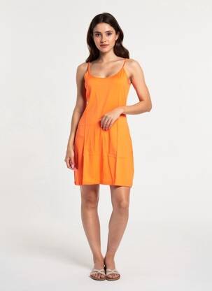 Robe courte col rond fines bretelles orange ZILCH femme