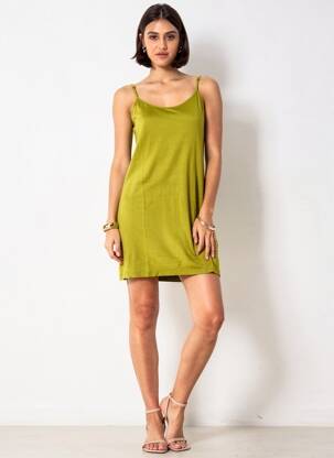 Robe courte col rond fines bretelles vert ZILCH femme
