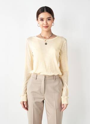 T-shirt manches longues manches longues beige AMERICAN VINTAGE femme