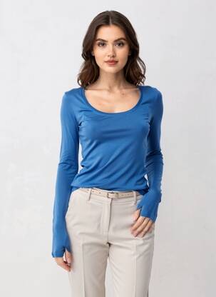 T-shirt manches longues manches longues bleu MAJESTIC FILATURES femme