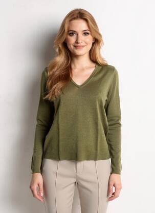 Pull tissage chiné manches longues vert HARTFORD femme