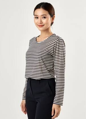 T-shirt manches longues manches longues bleu MAJESTIC FILATURES femme
