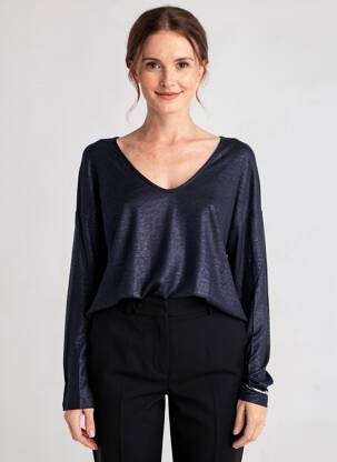 Top stretch manches longues bleu MAJESTIC FILATURES femme