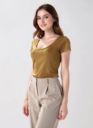 T-shirt stretch manches courtes vert AMERICAN VINTAGE femme