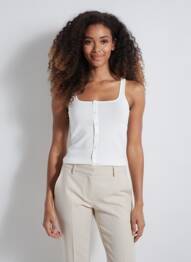 Top col carré fines bretelles beige YAYA femme