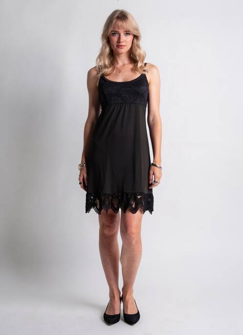 Robe courte col rond fines bretelles noir CREAM femme