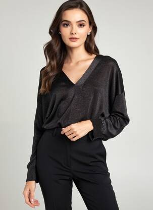 Pull col v manches longues noir KOCCA femme