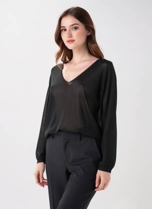 Pull col v manches longues argent KOCCA femme