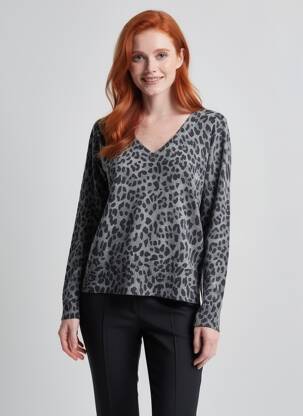 Pull col v manches longues gris FIVE femme