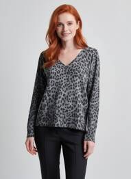 Pull tissage chiné manches longues gris FIVE femme