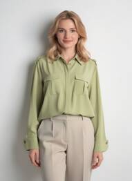 Chemisier tissage crêpe manches longues vert YAYA femme