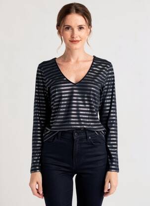 T-shirt manches longues manches longues bleu MAJESTIC FILATURES femme