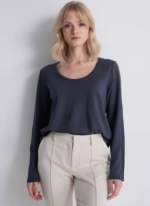 T-shirt manches longues manches longues bleu MAJESTIC FILATURES femme