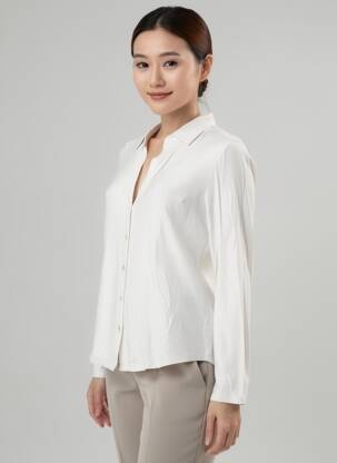 Chemisier coupe cintrée manches longues argent MAJESTIC FILATURES femme