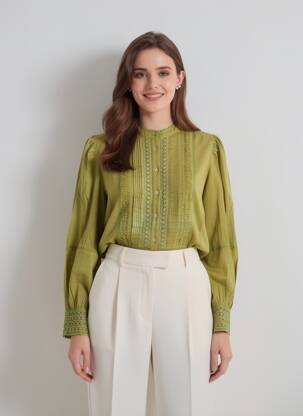 Chemisier coupe cintrée manches longues vert HARTFORD femme