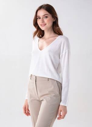 Pull coupe cintrée manches longues blanc HARTFORD femme