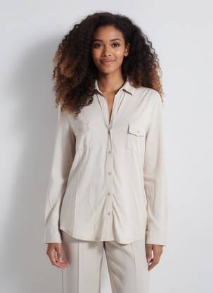 Chemisier coupe cintrée manches longues beige MAJESTIC FILATURES femme