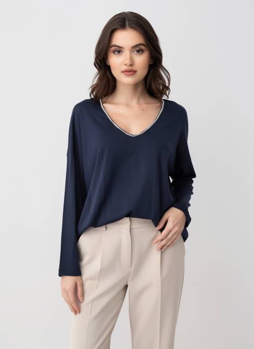 T-shirt manches longues manches longues bleu MAJESTIC FILATURES femme