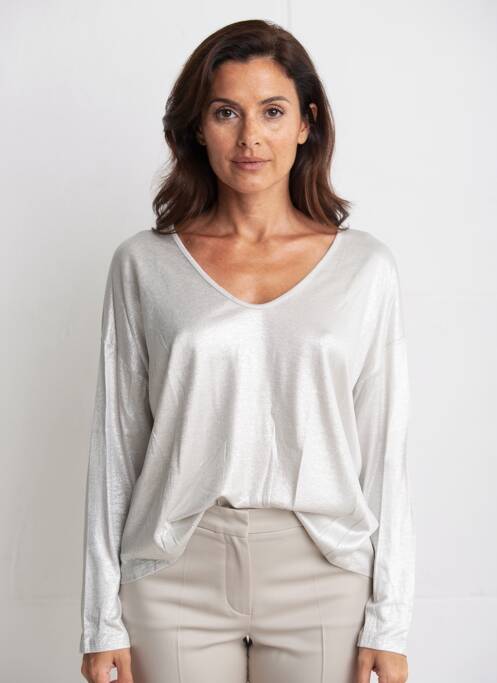 Top stretch manches longues argent MAJESTIC FILATURES femme