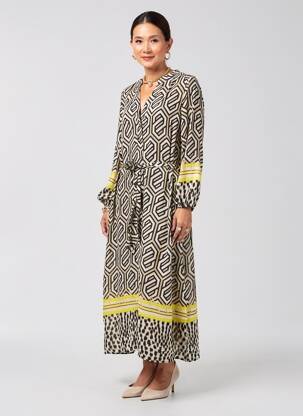 Robe longue imprimé fantaisie manches longues noir CATNOIR femme