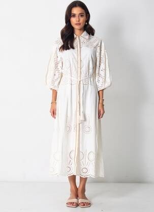 Robe longue manches courtes manches courtes blanc FUEGO WOMAN femme