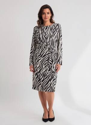 Robe mi-longue imprimé fantaisie manches longues noir FRANK WALDER femme