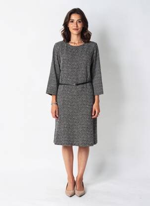 Robe mi-longue imprimé fantaisie manches longues noir GRIFFON femme