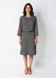 Robe mi-longue imprimé fantaisie manches longues noir GRIFFON femme